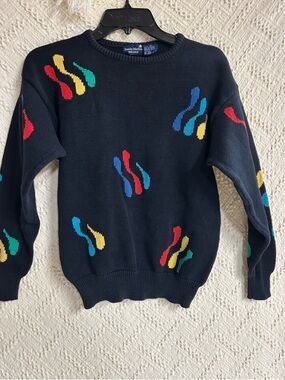 Black Multicolor Abstract 100% cotton Crewneck Sweater
